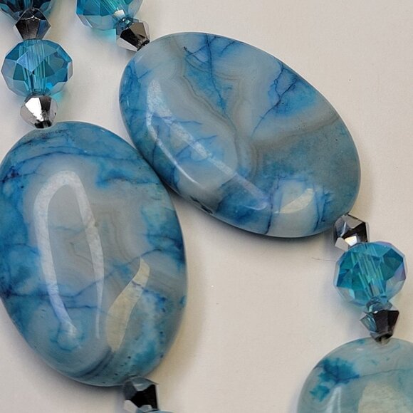 Chunky Blue Necklace Double Strand Beaded Necklace - Picture 7 of 13